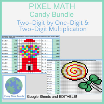 Preview of Pixel Art Math - Candy Bundle - Two-Digit by One-Digit/Two-Digit Multiplication