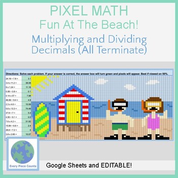 Preview of Pixel Art Math - Fun At The Beach! - Multiplying and Dividing Decimals