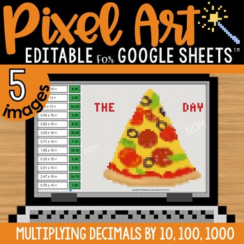 Preview of Multiplying Decimals by 10's Pixel Art Math Google Sheets | Editable | 5 Images