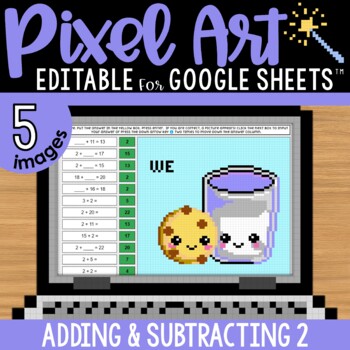 Preview of Adding and Subtracting 2 Pixel Art Math | 5 Images | Editable | Differentiated