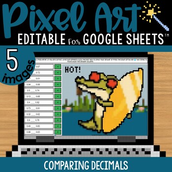 Preview of Comparing and Ordering Decimals Pixel Art Math Practice | Editable | 5 Images