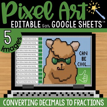 Preview of Convert Decimals to Fractions Pixel Art Math on Google Sheets | 5 Images