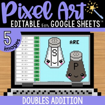 Preview of Doubles Facts Addition Pixel Art Math | 5 Images | Editable | Differentiated