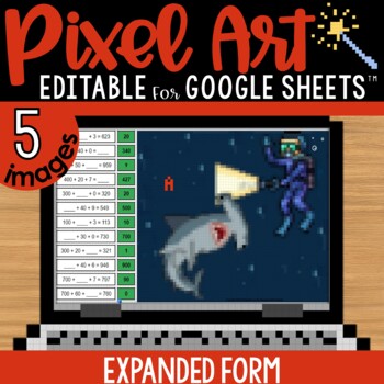 Preview of Expanded Form Pixel Art Math | 5 Images | Differentiated | Editable