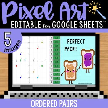 Preview of Ordered Pairs Graphing Coordinate Plane Pixel Art Math | 5 Images | Editable