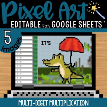 Preview of Multi-Digit Multiplication Practice Pixel Art Math | 5 Images | Editable
