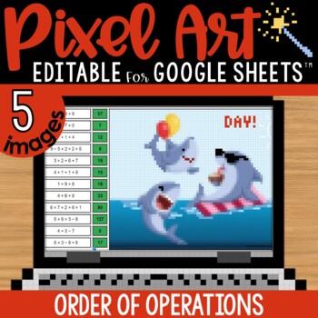 Preview of Order of Operations Pixel Art Math (No Exponents) | 5 Images | Editable