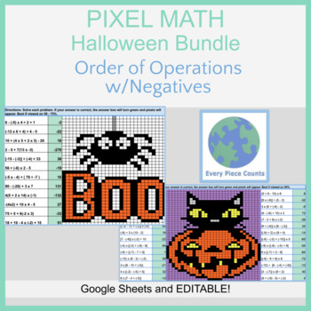 Preview of Pixel Art Math - Halloween Bundle - Order of Operations w/ Negatives