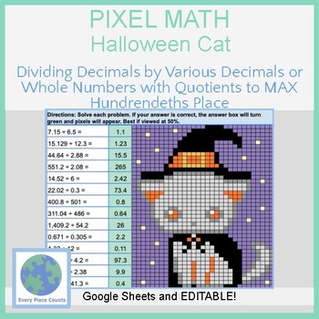 Preview of Pixel Art Math - Halloween Cat - Dividing Decimals by Decimals or Whole Numbers