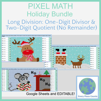 Preview of Pixel Art Math - Holiday Bundle - Long Division: One-Digit Divisor