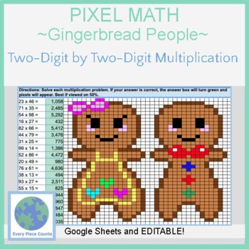 Preview of Pixel Art Math-Holiday Gingerbread People-Two-Digit by Two-Digit Multiplication