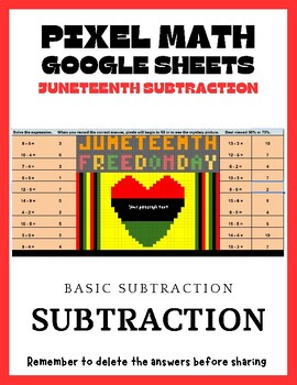 Preview of Pixel Art Math-- Juneteenth-- Basic Subtraction