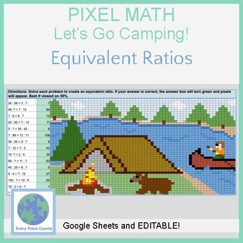 Preview of Pixel Art Math - Let's Go Camping! - Equivalent Ratios