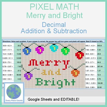 Preview of Pixel Art Math - Merry & Bright Lights