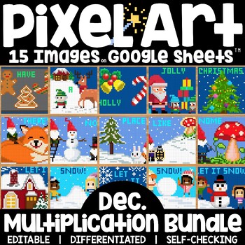 Preview of Pixel Art Math Multiplication and Division Facts Google Sheets December Bundle