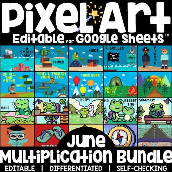 Preview of Pixel Art Math Multiplication and Division Review - June End of Year Bundle