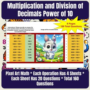 Preview of Pixel Art Math Multiplying / Dividing Decimals Power of 10 up to 1000 | 8 Pages