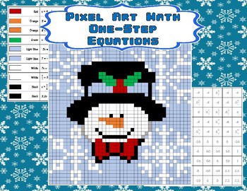 Preview of Pixel Art Math - One-Step Equations - Snowman