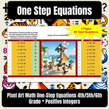 Preview of Pixel Art Math One Step Equations for 3rd/4th/5th Grade Positive Integer