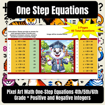 Preview of Pixel Art Math One Step Equations for 4th/5th Grade Positive/Negative Integer