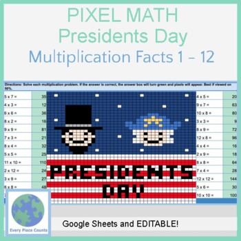 Preview of Pixel Art Math - Presidents' Day - Multiplication Fact (1 - 12)