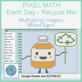 Preview of Pixel Art Math - Recycle Me! - Multiplying Integers Mixed Signs