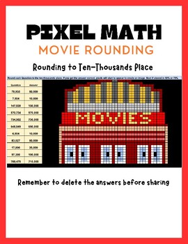 Preview of Pixel Art Math-- Round To Nearest Ten-Thousands Place-- MOVIES