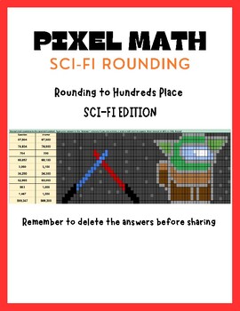 Preview of Pixel Art Math-- Rounding To Nearest Hundred-- SCI-FI
