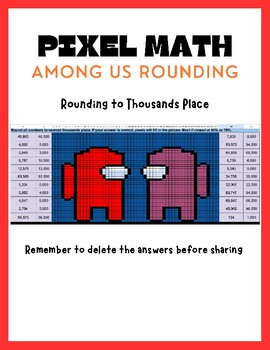 Preview of Pixel Art Math-- Rounding To Thousands Place-- Among Us