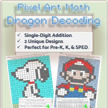 Preview of Pixel Art Math Single-Digit Addition Color by Number Dragon Decoding