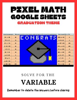 Preview of Pixel Art Math-- Solve For The Variable-- Graduation Cap