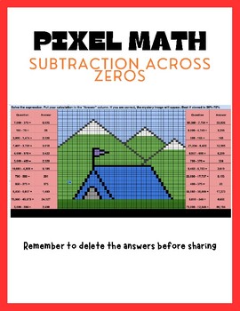 Preview of Pixel Art Math-- Subtraction Across Zeros-- Camping