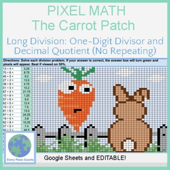 Preview of Pixel Art Math - The Carrot Patch - Long Division: Decimal Quotient