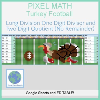 Preview of Pixel Art Math - Turkey Football - Long Division