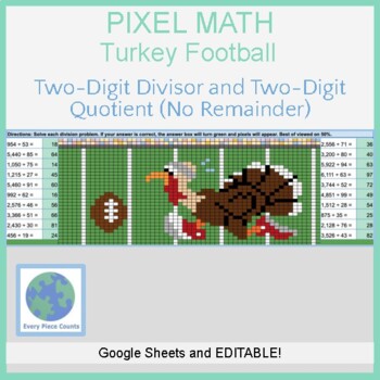 Preview of Pixel Art Math - Turkey Football - Long Division with Two-Digit Divisor