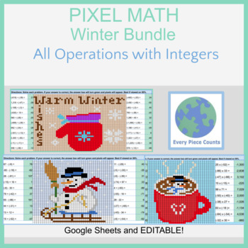 Preview of Pixel Art Math - Winter Bundle - All Integer Operations (Mixed Signs)