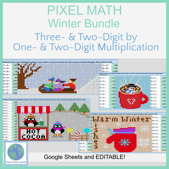 Preview of Pixel Art Math - Winter Bundle - Multi-Digit Multiplication