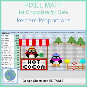 Preview of Pixel Art Math - Winter Cocoa for Sale - Percent Proportions