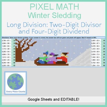 Preview of Pixel Art Math-Winter Sledding-Long Division: Four-Digit by Two-Digit Divisor