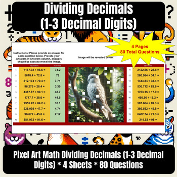 Preview of Pixel Art Math Work Dividing Decimals (1-3 Decimal Digits) * 4 Google Sheets