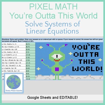 Preview of Pixel Art Math - You're Outta This World - Solve Systems of Linear Equations