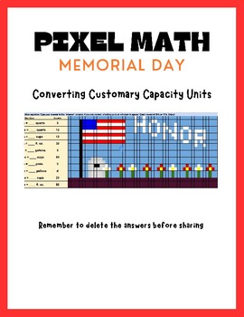 Preview of Pixel Art- Memorial Day Math- Customary Capacity Conversion