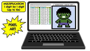 Preview of Pixel Art - Multiplication 1 Digit by 1 Digit (Hulk)