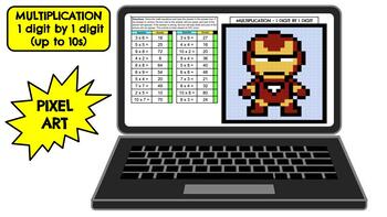 Preview of Pixel Art - Multiplication 1 Digit by 1 Digit (Iron Man)