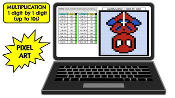 Preview of Pixel Art - Multiplication 1 Digit by 1 Digit (Spiderman)