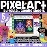 Mermaid Pixel Art Math Multiplication and Division Practic