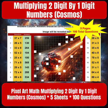 Preview of Pixel Art Multiplying 2 Digit By 1 Digit Numbers (Cosmos) * 5 Google Sheets