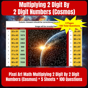 Preview of Pixel Art Multiplying 2 Digit By 2 Digit Numbers (Cosmos) * 5 Google Sheets