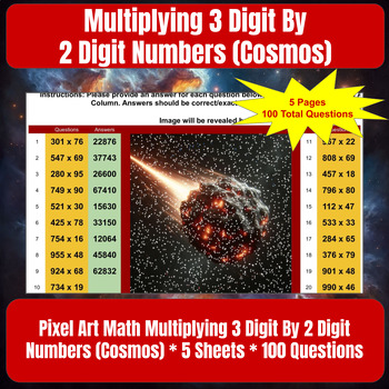 Preview of Pixel Art Multiplying 3 Digit By 2 Digit Numbers (Cosmos) * 5 Google Sheets