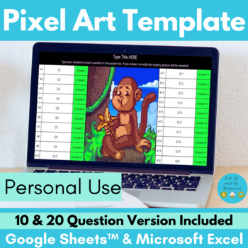 Preview of Pixel Art Mystery Picture Editable Template for Google Sheets & Excel - Monkey